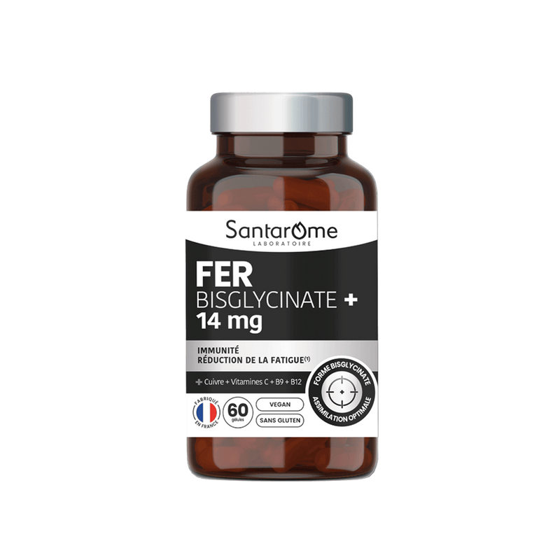 Iron Bisglycinate 14 mg + Cofactors (Vitamins C, B9, B12) - 60 Capsules