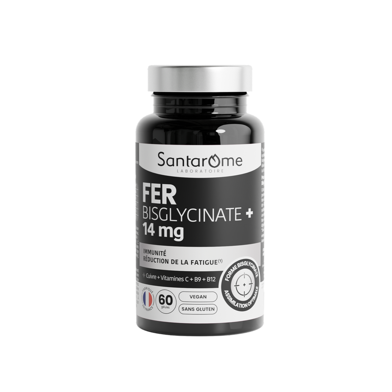 Iron Bisglycinate 14 mg + Cofactors (Vitamins C, B9, B12) - 60 Capsules